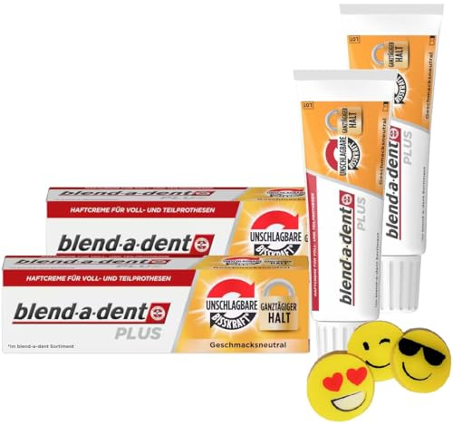 2er Bundle für Blend-a-Dent Plus Unschlagbare Bisskraft Haftcreme - 2 Tuben, je 40g - für Teil-Prothesen und Vollprothesen - geschmacks-neutral + 1 Radierer von ManyMore