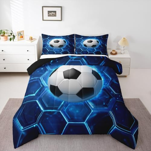 Loussiesd Fotbollssängkläder, rugby, sport, täcke, king size, för barn, pojkar, flickor, honungskaka sovrum, dekor, mikrofiber, 3 st med 2 örngott