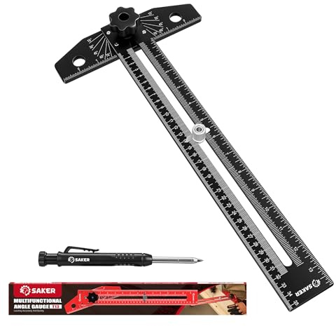Saker Aluminum Alloy Multi-Angle Marking Ruler,Adjustable Sliding T-Square with Scriber & Protractor,Precision Layout Tool for Woodworking, Carpentry & Design (Black)
