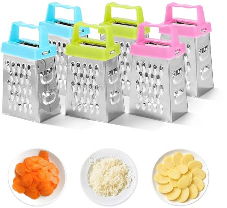 NUOBESTY 6 Piezas Mini Rallador Multifunción de Acero Inoxidable para Queso y Verduras, 6 Piezas (Azul, Verde Claro y Rosa), Cortador y Rebanador Compacto para Cocina Doméstica