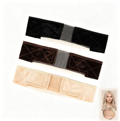 Wig Grip Headband [3 PCS] - Non-Slip Velvet Elastic Wig Band for Women, Adjustable Invisible Breathable Wig Grip for Lace Fronts, 15g Ultra-Lightweight, Black, Brown & Beige Multi-Pack Set