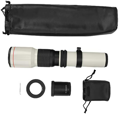 ZPLKKYGR Teleobjetivo de Enfoque Manual F8F32 de 500 mm con Lente de Aumento 2X para EFS Mount SLR (Blanca)