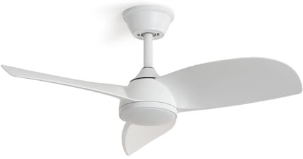 LEDKIA LIGHTING Ventilador de Techo Poros Evo Blanco con Luz LED CCT; Motor DC Silencioso 30W; Aspas Blancas; 6 Velocidades; 90 cm; 48 dB; Mando; Dormitorio y Salón Pequeño