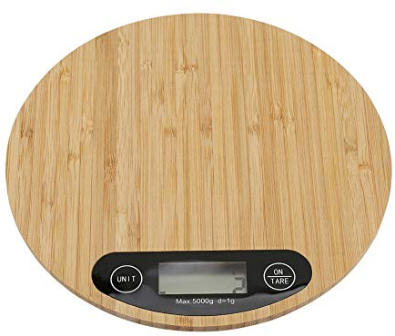 Digital Kitchen Scale Round Bamboo Electric Meat Food Weighing Scale with LED Display for Baking Kitchen Cooking Wood