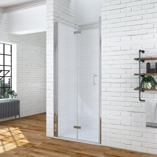 YAKE Duschtür faltbar 90 x 195 cm Nischentür dusche Duschabtrennung Falttür aus 6mm ESG Sicherheitsglas mit Nanobeschichtung Badezimmer Nischenfalttür Drehfalttür Verstellbereich 89-91,5 cm
