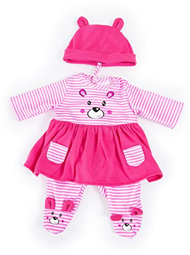 Bayer Design bambole 33-38cm, pantaloni e berretto, set, vestito con motivo orso carino, Colore strisce rosa e bianche, 83887AA