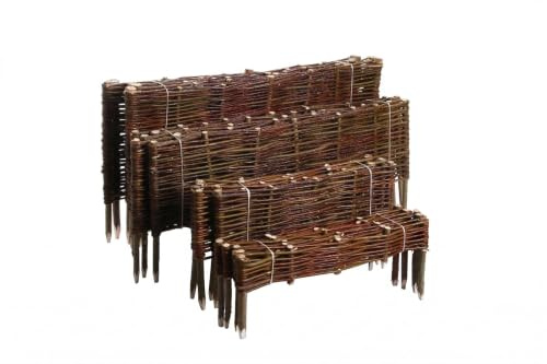 Weidenzaun Beeteinfassung Mähkante Beetumrandung aus Weide Steckzaun Rasenkante Beetbegrenzung mit Pflöcken Palisade (10x120cm, 10 Stück)