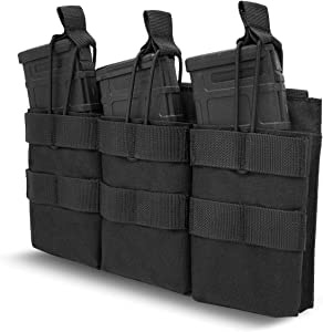 ProCase Oberseite Öffnen DREI Fächer Mag Beutel, Triple Stacker Open Top Taktische Magazintasche mit Bungee-Trägern für Pistolen Magazines -Schwarz