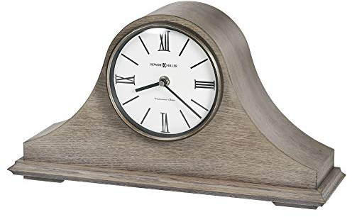 Howard Miller Lakeside Mantel Clock, Triangular Burl Overlays Gray Finish Sturdy Wooden Material, Vintage Analog Dial Roman Numerals with Black Bar Style Idle Timepiece for Office & Home Decor