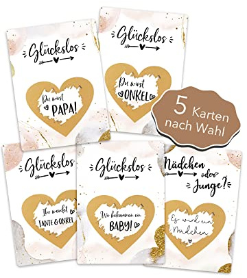 Joli Coon 5 Rubbelkarten nach Wahl, Schwangerschaft verkünden | 350g Designerpapier, fühlbare UV-Lack-Veredelung, zur Schwangerschaftsverkündung, Premium-Papeterie