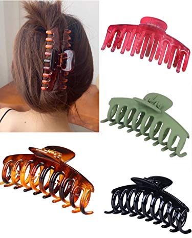 4 Stück Große Haarklammer, TOOSOFt Haarspangen damen groß Klaue Clips,11cm Vintage Einfache Klaue Clips Rutschfest Haarspangen, Haar-Accessoires für Frauen Damen Mädchen(Schwarz, Grün, Leopard, Rot)