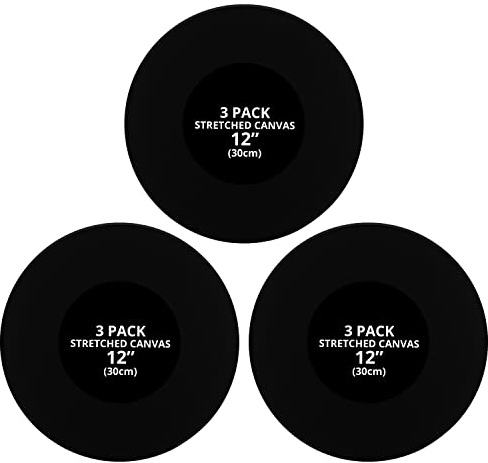 Belle Vous 3 Pack Svarta, Runda och Blanka Målarduk - 30 cm Diameter - Försträckt Cirkulär Målarduk med Panelskivor - Passande för Akryl- och Oljemålning samt för att Skissa och Rita
