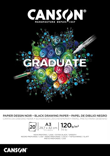 Canson Graduate - C400110387 Zeichenpapier - Zeichenblock, DIN A3, 20 Blatt, 120 g/m², schwarz