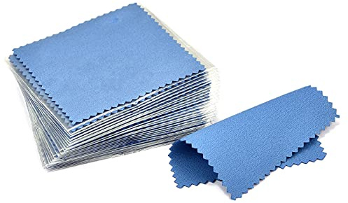SEVENWELL 50 paños de limpieza de joyas, paño de pulido azul oscuro para plata de ley, oro, platino, paño de pulido pequeño, 8 x 8 cm