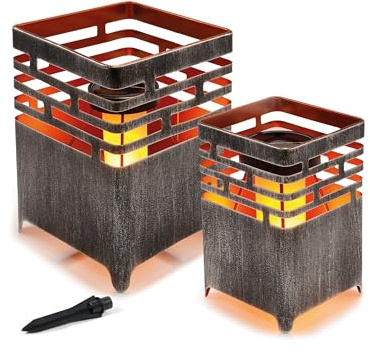 Esotec Solar Feuerschale Tischfeuer Dekofeuer Lagos 2er Set 102786 | Solar Feuerschale, 2er Set, 10,5/15,5x16/23cm, 1800K Flammenlicht, 6 Std., Akku wechselbar, Metall, Flackerlicht