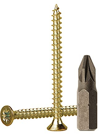 (Pack of 300 pcs) Yellow Zinc Plated Steel 3.5 x 50 mm Wood Screws, Chipboard Screws, Universal Pozi-Drive Screw, PZ Fully Threaded, Pozidriv Countersunk Head (300, 3.5 x 50 mm)