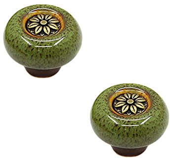 Keramik Türgriff Möbelgriff,Retro Küchenknöpfe Möbelknöpfe Schranktürgriff Weinschranktürgriff Schubladengriffe Runder Türknopf Schranktürknöpfe für Küche Schlafzimmer Badezimmer,Bronze Grün,2 Stück