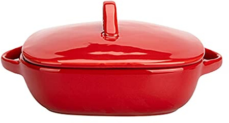 Teglia da Forno Casseruola in Ceramica con Coperchio, Set di Stoviglie Quadrate Coperte, Pirofile per Casseruole, Teglie per Lasagne Casseruola Profonda Pentole Teglia da Forno-Red