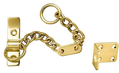 IRONZONE® Heavy Duty Door Chain Security Door Complete with Fixings Polished Brass for use on The Internal Side of a Door, Added Security Once Installed