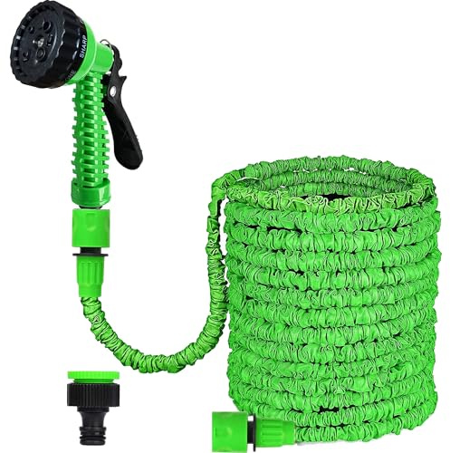CLMCL 37.5m/125ft erweiterbare Gartenschlauchrohre, erweiterbarer Gartenschlauch, flexible Stretch-Wasserleitung für Zuhause, Rasen, Auto mit 8 Funktionen, professionelle Wassersprühdüse (37.5m,grün)