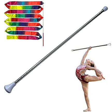 Dasiyoki Taktstock aus Metall, 66 cm, für rhythmische Gymnastik, Leitstäbe für Kinder in Majorette, komplett mit 1 Tanzband, Regenbogen-Luftschlangen (Weiß, 1 Stück)