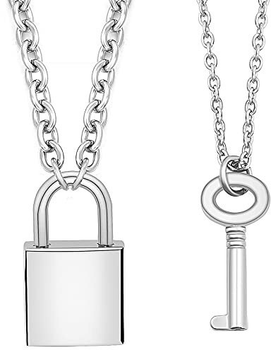 Gleamart 2 Pcs Lock Key Pendant Necklaces Eboy Egirl Padlock Punk Chain Choker for Men Women