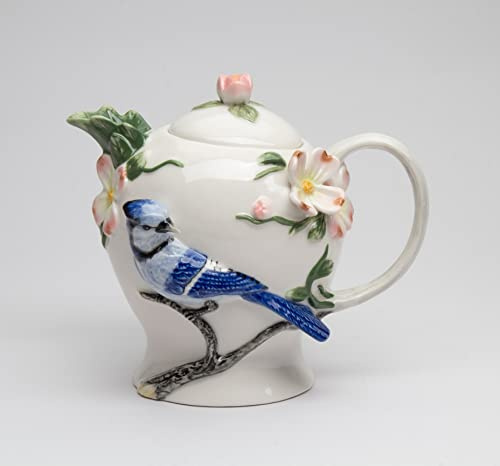 Fine Porcelain Blue Jay with Dogwood Flowers Teapot, 7 L