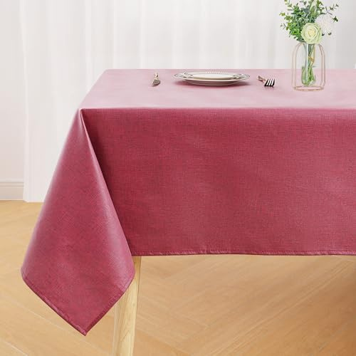Homaxy Leinenoptik Tischdecke Abwaschbar Lotuseffekt Eckig 140x100cm Weinrot