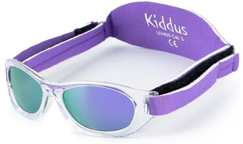 KIDDUS Solglasögon för pojkar och flickor, nyfödda, småbarn, barn. Ålder 0 månader till 2 år. UV400 100% UV-skydd. Mjukt justerbart band, mycket bekväma och säkra.