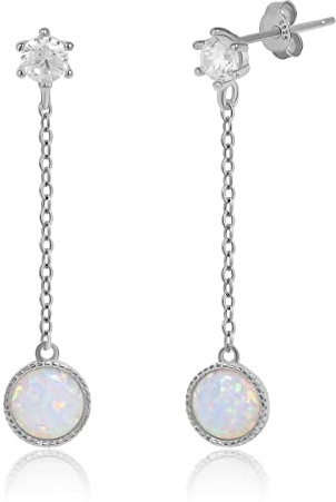 Opal-Ohrringe für Frauen Feueropal-Ohrringe Sterlingsilber zierliche Statement-Ohrringe Geburtsstein-Ohrringe Geburtstagsschmuck Geschenk (Silber)