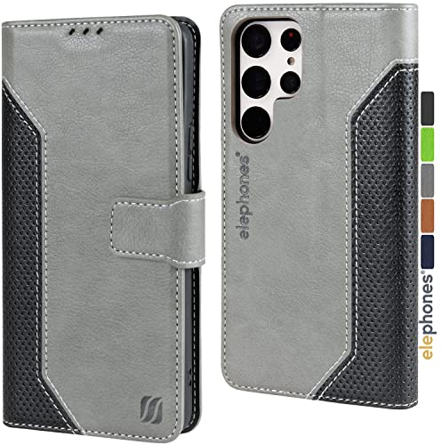 elephones Hülle für Samsung S23 Ultra Klappbar Handyhülle mit RFID-Schutz Flip Case Cover Schutzhülle Klapphülle aus PU Leder für Samsung Galaxy S 23 Ultra 5G - Grau