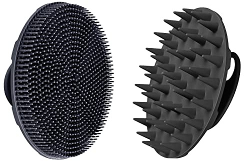 INNERNEED Food-Grade Soft Silicone Body Scrubber Shower Brush, with Scalp Massager Shampoo Brush, Wet & Dry Manual Scalp Care Hair Washing (Black)