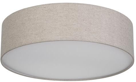 REV Plafoniera a LED da 40 cm, rotonda, con paralume in tessuto dal look vintage, ideale per camera da letto e soggiorno, tortora