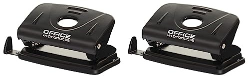 OFFICER PRODUCTS PRODUCTS 18052511-05 Locher/bis 12 Blätter/Mechanismus und Gehäuse aus Metall/Kunststoffarm (ABS)/ Farbe: Schwarz/Rutschfeste Kunstsoffkappe für den Boden (Packung mit 2)