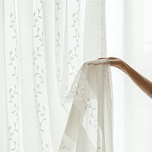 Voile Vorhang Sheer Gardinen mit Ösen,Vorhänge aus massivem Leinen, durchscheinend,Blätter,dekoratives Gardinen-Design für modernes Wohnzimmer,2 Stücke,B132×H160cm