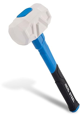 Real Steel Rubber Mallet Hammer 32 OZ White Rubber Hammer with Solid Head, Double-faced Mallets for Flooring, Woodworking, Camping, Automotive 0323