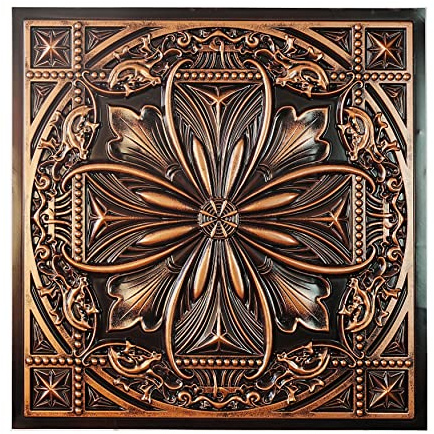 Pressed Tin Ceiling Tiles, Easy to Install PVC Panels, (10-Pack,40 sq.ft) Wall Decor for Bar Cafe Club PL10 10Piece (Traditonal Copper)