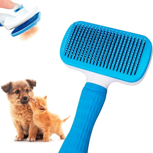 Edipets, Katzenbürste, Hundebürste, Langhaar, Selbstreinigend, Stahl- und Silikonborsten, entfernen abgestorbene Haare, ergonomisch, Haustierzubehör