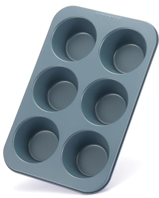 Monfish Muffin Pan 6 Jumbo Cup Carbon Steel Haze Blue non Stick Coating Muffin cupcake Tin 3.5inch cup Roy blue