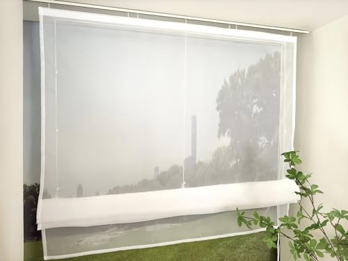 Devola Estor transparente con cinta de velcro, cortina moderna para salón, monocolor, estilo rústico, 140 x 140 cm, color blanco, 1 unidad