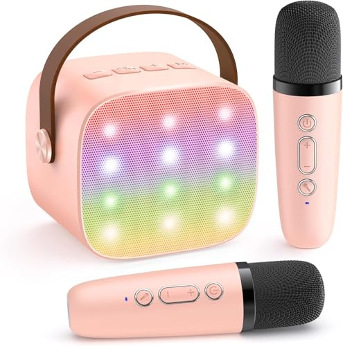 YLL Mini Kinder Karaoke Maschine mit 2 Mikrofon, Karaoke Geschenke für Mädchen Alter 3 4 5 6 7 8 9 10 12 + Jahre alt 4-12 Jahre alt Geburtstag Spielzeug Ostern Geschenk für Mädchen Jungen (Rosa)