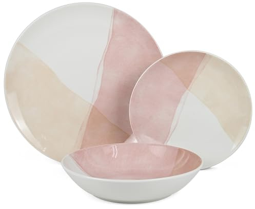 Vajilla de 18 Piezas de Porcelana en Tonos Rosas 27x27x4 cm