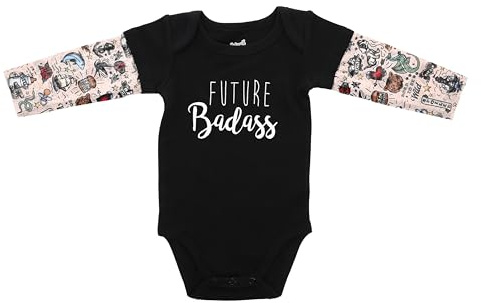 Pavilion - Future Badass - 12-24 M Black Bodysuit With New School Tattoo Sleeves Baby Boy Shower Gift Modern Baby Outfit Daddy Mommy Son Daughter Present