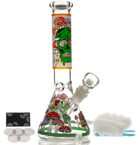 Mini Glass Water Bong – 10mm Portable Smoking Pipe, Small Dab Rig with Silicone Hose, Handmade High Borosilicate Glass, Quiet Design, Travel-Friendly & Giftable (26cm Glass bong)