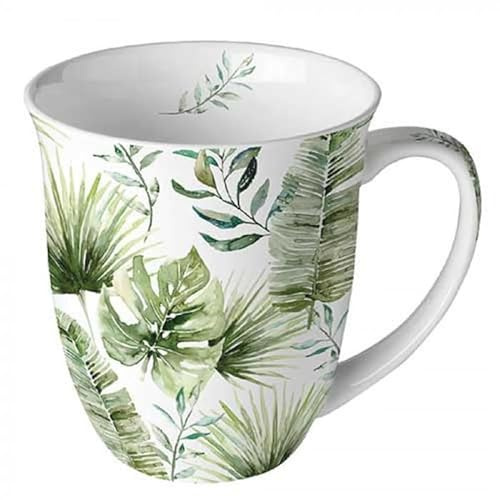 Ambiente Tasse à café avec anse - Tasse à thé - 0,4 l - En porcelaine fine - Motif feuilles exotiques - Série jungle Leaves