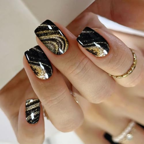 JMEOWIO Nagelfolie Marmor Gold Schwarz Gel Nail Nagelfolien Selbstklebend Nail Sticker Uv Härtend Dekoration Nageldesign Zubehör