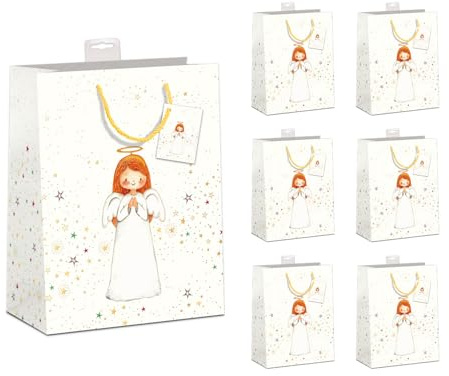 PremiumLine Geschenktüten Weihnachten, 6 Stück | Hochwertig beschichtet & mit Beschriftungskarte | Sehr Stabil, Verstärkter Boden & Rand | FSC® Karton 210 g/m² | DIN A5 (18x23x10cm)