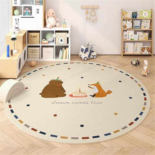 Teppich für Kinderzimmer Wohnzimmer Schlafzimmer Kurzflor Kinderteppich Jungen Mädchen Deko Bettvorleger Crawling Mat Rug Waschbarer Spielteppich Shaggy Teppich Tier Elefant (Creme 3, 120x120cm)