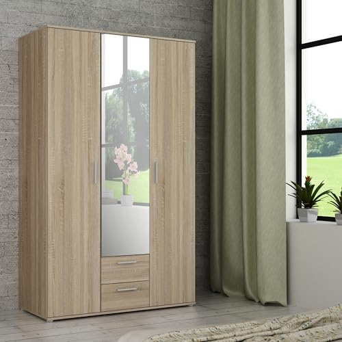 Forte Nano Kleiderschrank 120 130, Moderner Schrank aus Holzwerkstoff, Schmaler Schrank, Flurschrank, Mehrzeckschrank, Sonoma Eiche Holzdekor, 121 cm breit x 200,1 cm hoch x 54 cm tief