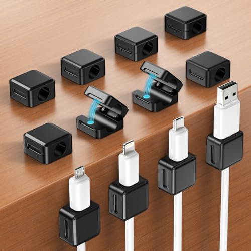 aceyoon 12 Pack Magnetic Cable Clips, Cable Tidy Clips Magnetic Desk Cable Clips Management, Cord Organizer Holder for Desk, Power Cable, USB Charging Cable, Chargers, Audio Cable, Black
